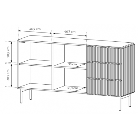 Komoda ryflowana czarna z szufladami 147 cm MIGEL